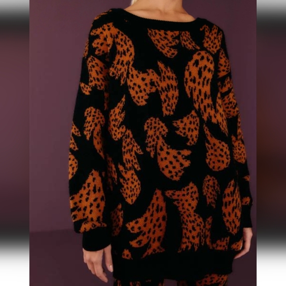 FARM Rio bananica intarsia orange & black printed knit sweater women's XS - Picture 13 of 14